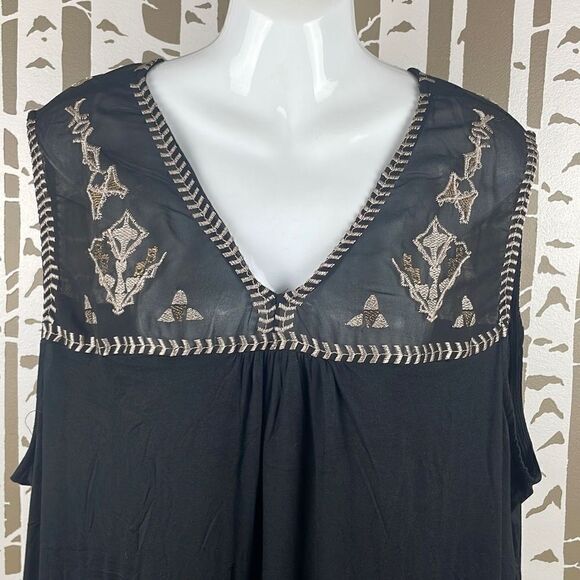 Boho Metallic Embroidered Sheer Shoulder Sleeveless Top 3X - Picture 4 of 8